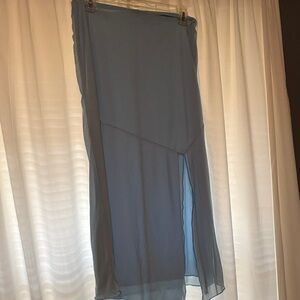 Fashion Nova Light Blue Sheer Midi Skirt with Side Slit